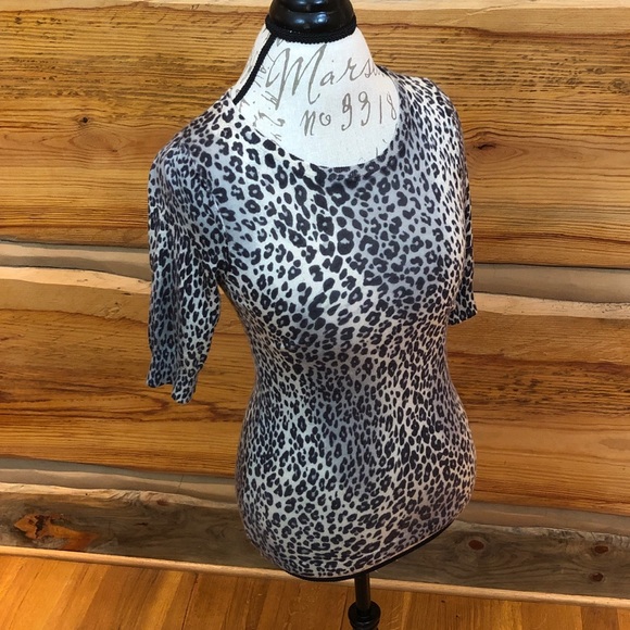 Leopard print short-sleeve sweater Merino wool - Picture 1 of 5